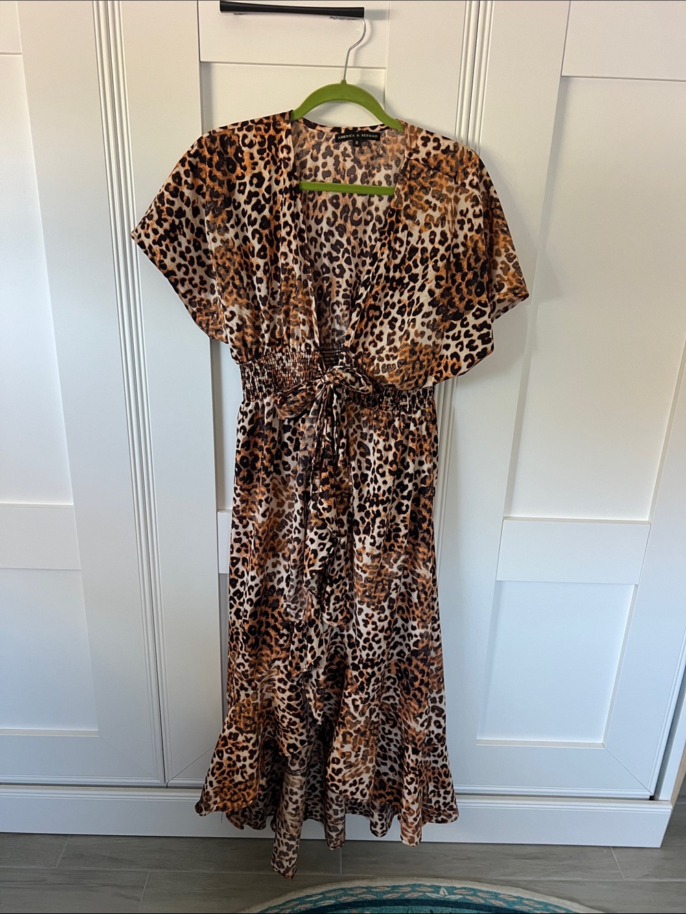 Leopard Print Swim Coverup Maxi with Tie Waist - Brown